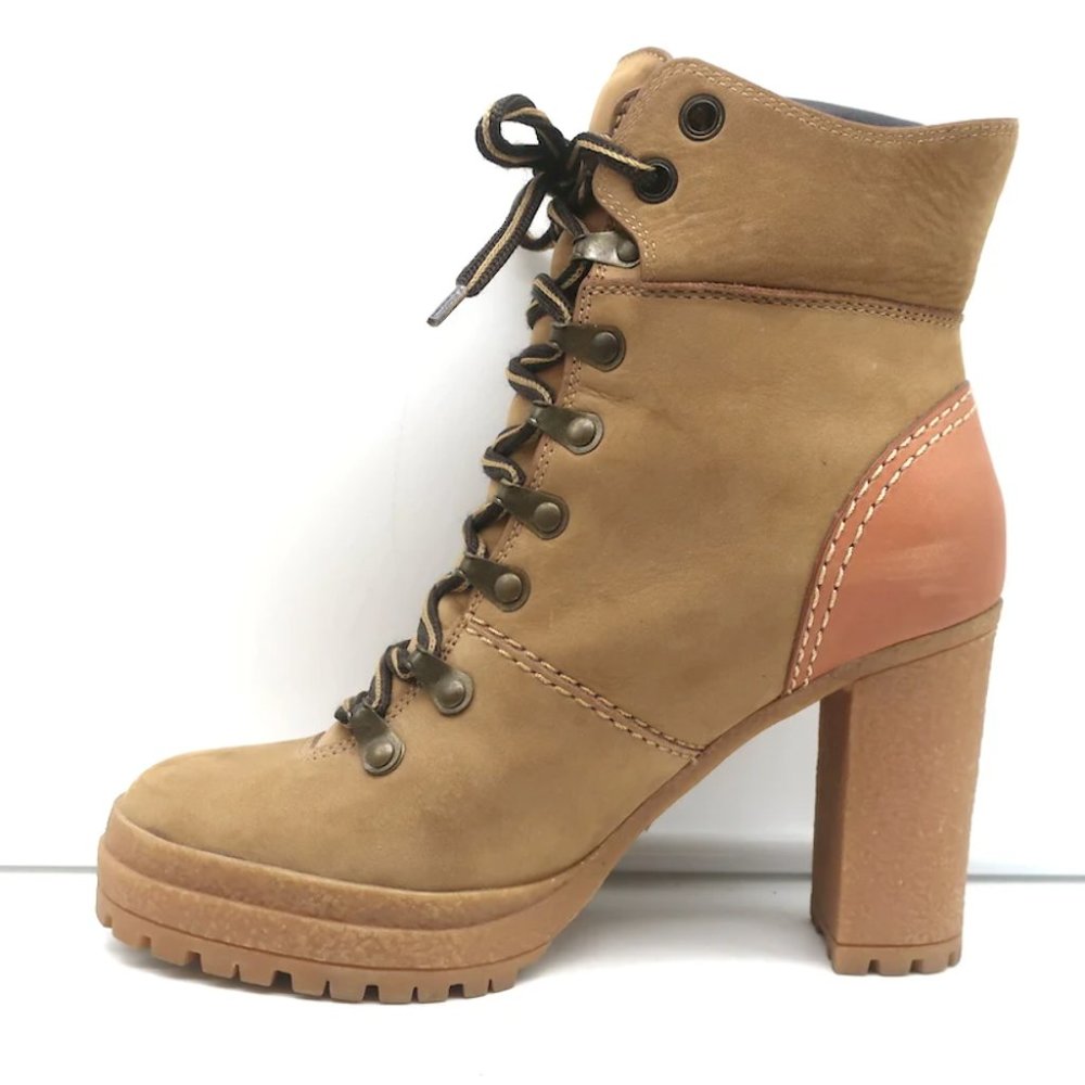 See by Chloe Eileen High Heel Hiking Boots Camel Suede Size 37 - Picture 6 of 11
